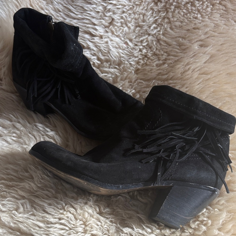 Sam Edelman “Louie” black ankle cowgirl fringe boot 8.5
